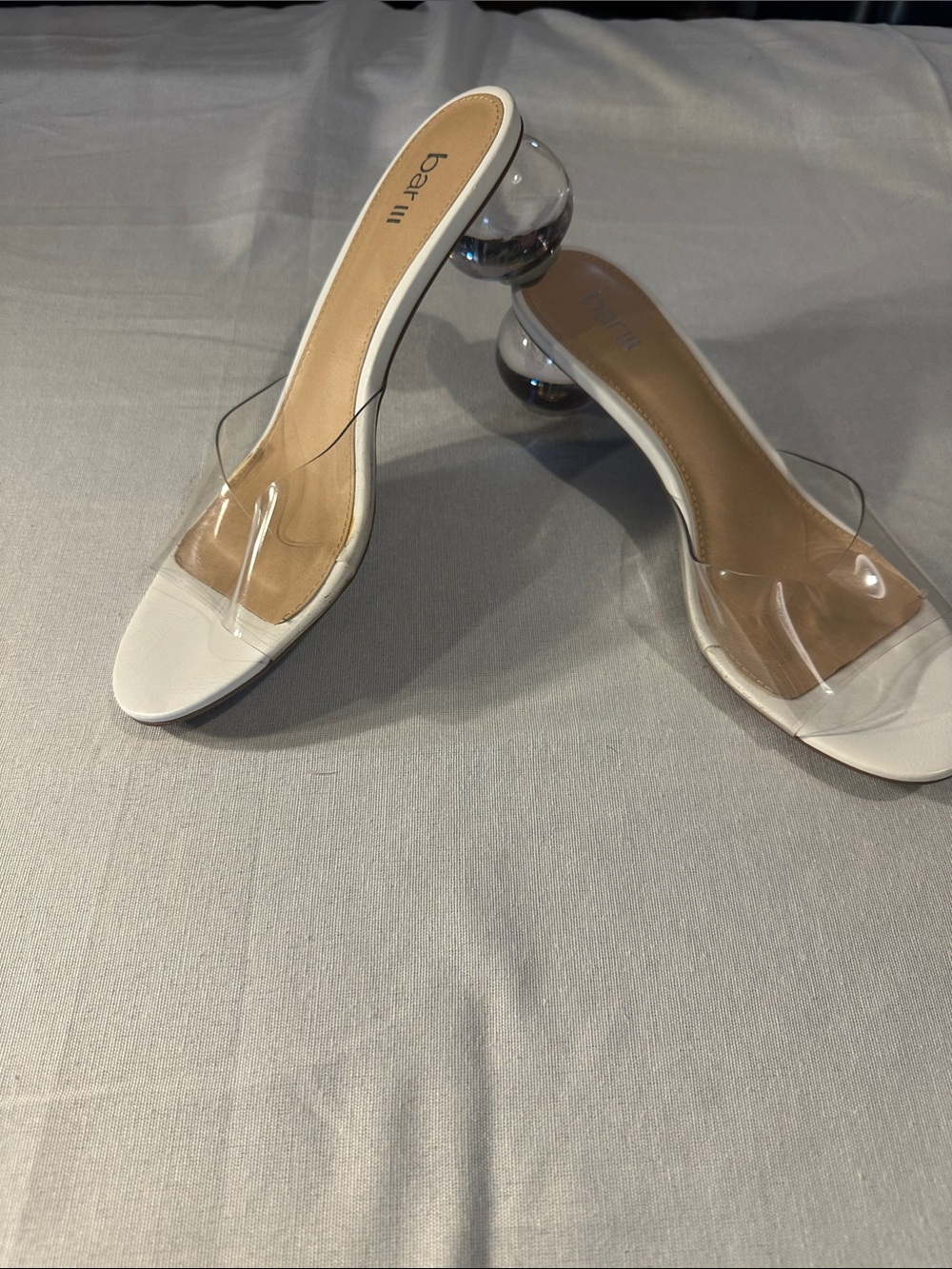 Bar III White Clear-strap Sculptural Ball-heel Mule